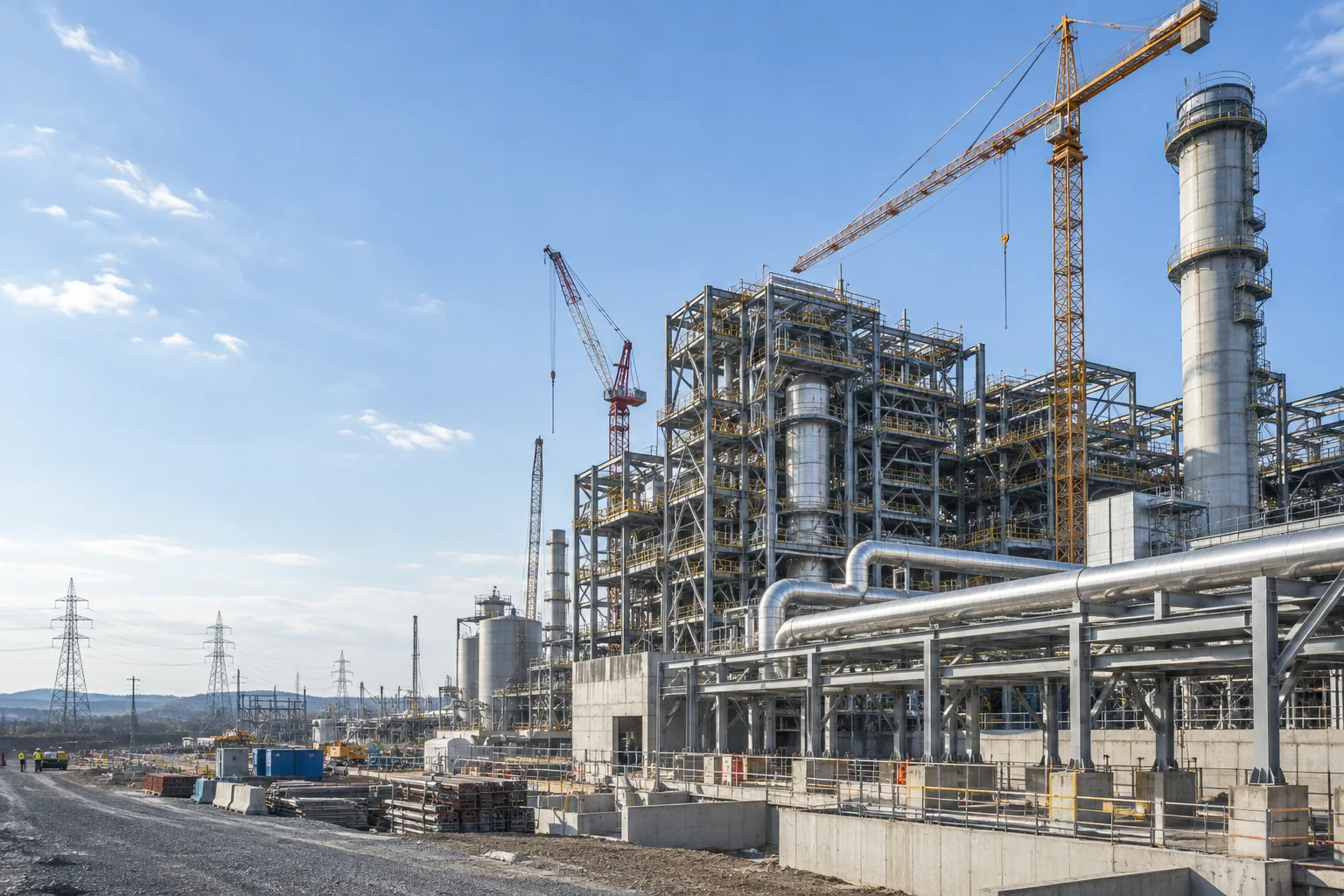 Gradnja industrijskih in energetskih objektov, pogodbena gradbena dela — simbolična slika
